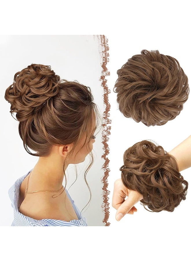 قطعة شعر فوضوية - شعر مكسور ومجعد مرن كبير وممزوج، وقطع شعر على شكل ذيل حصان، قطع شعر صناعية من الشينيون للنساء، كستناء متوسط - Image 1